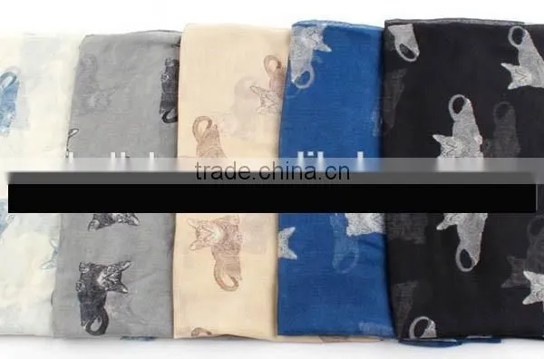 Wholesale Vogue Popular Women Daily Must-have Polyester Voile Fabric Cute Cat Print Infinity Neck Tube Scarf photo-5