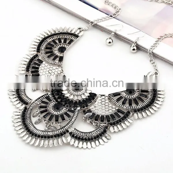 2016 Hot Sale Personality Silver Plated Geometric Pendant Multilayer Tassel Big Jewelry Set photo-2