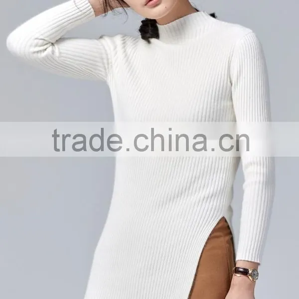 JS-11015A One Slit at One Side High Neck Latest Design Ladies Sweater