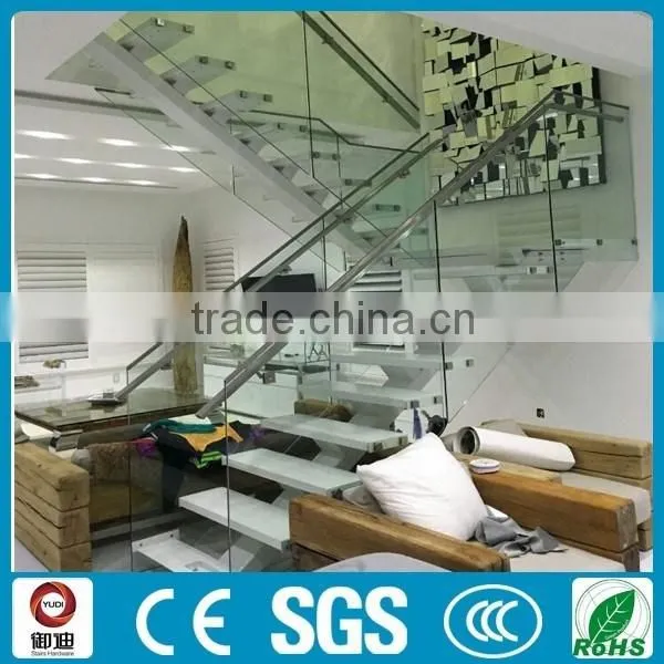 Indoor Customized Interior Wood Glass Straight Stairs-YUDI