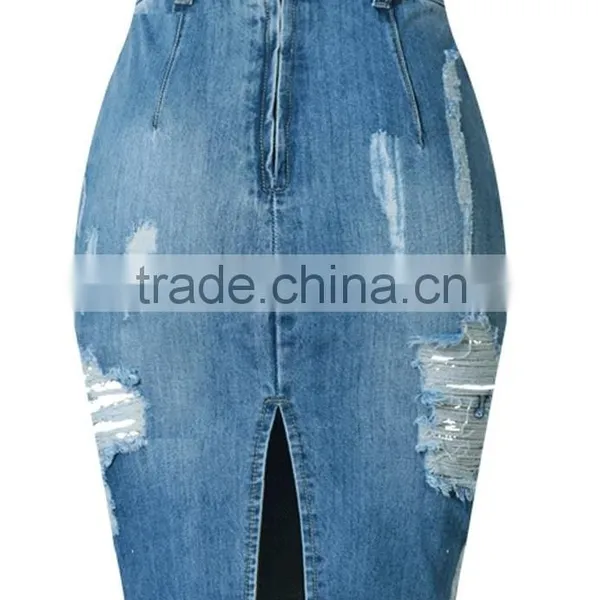 New Models Women's Washed High Waist Ripped Hole Denim Skirt Jeans Skirts