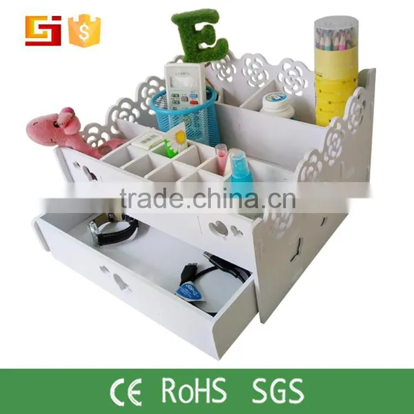 White Cosmetic Wooden Box With Drawer For Girls Design Wholesale Carved Boxes photo-3