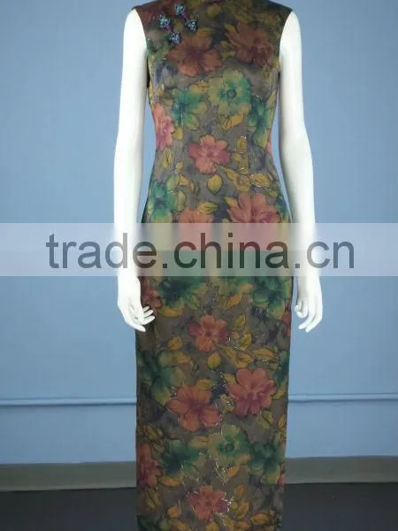 Printed Silk Sation Sleeveless Fashion Cheongsam / Qipao With Hand Made Traditional Chinese Knots QP0009