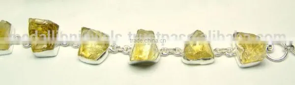 Citrine Multi Stone Rough Natural Gemstones Bracelet, 925 Solid Sterling Silver Bracelet, Designer Raw Bezel Bracelet photo-2