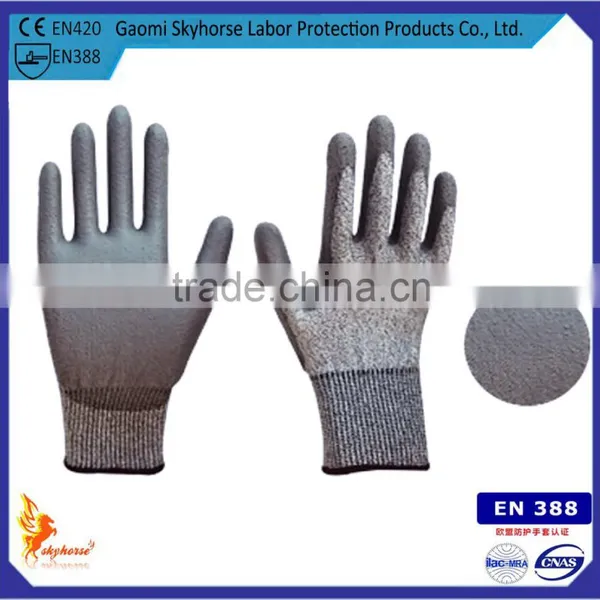 100% HPPE Gloves PU Coated Gloves /Cut Level 5/Cut Resistant Glove