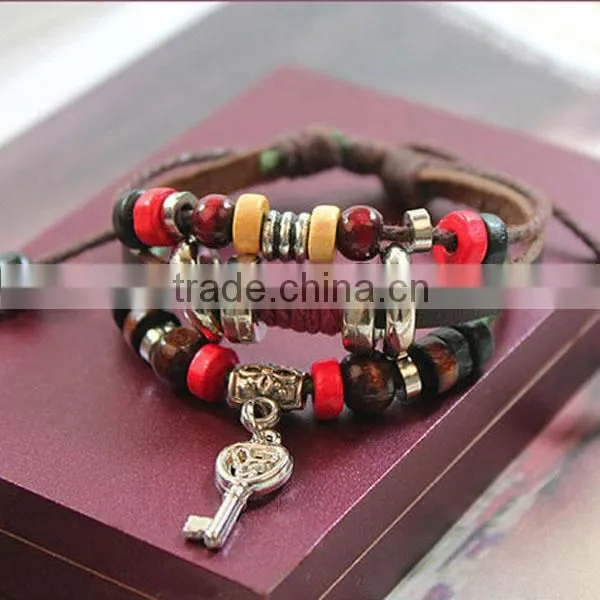 Latest Arrival New Design Jewelry Key Bracelet Nnisex Charm Trendy Korean Style Mutilayer Leather Bracelet/ photo-5