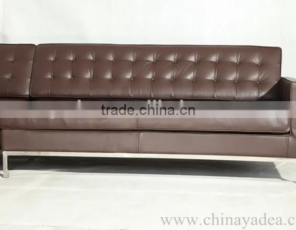 Living Room Furniture Florence Knoll Brown Leather Corner Sofa photo-4