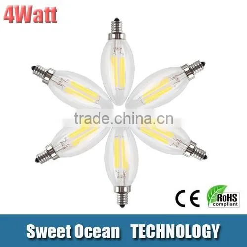 Dimmable C35 LED Filament Candle Light E14/E12 4W 6W 120lm/watt Flicker Free