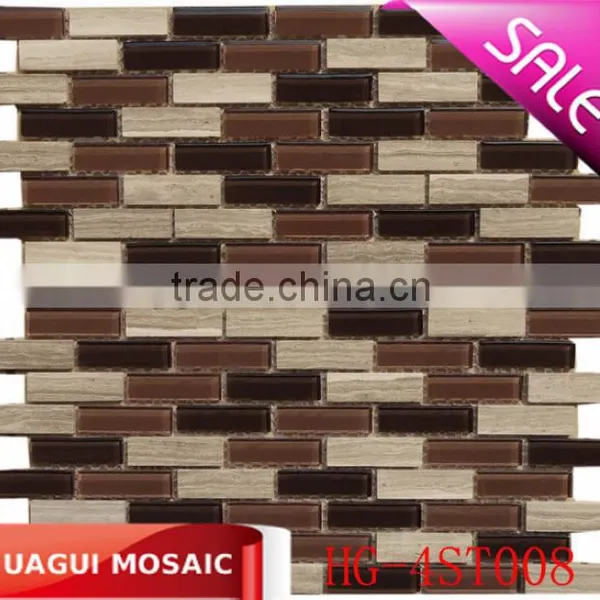 Popular New Style Strip Glass Mix Stone Mosaic Tile for Wall