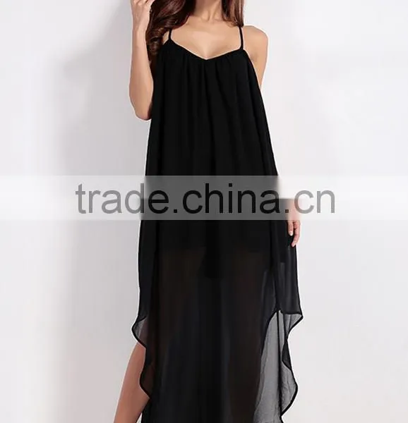 Plain Dye Loose Style Backless Sleeveless Braces Skirt Evening Dress photo-3