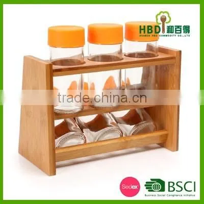Eco-friendly Wooden Glass Spice Canister Set With Bamboo Rack photo-4