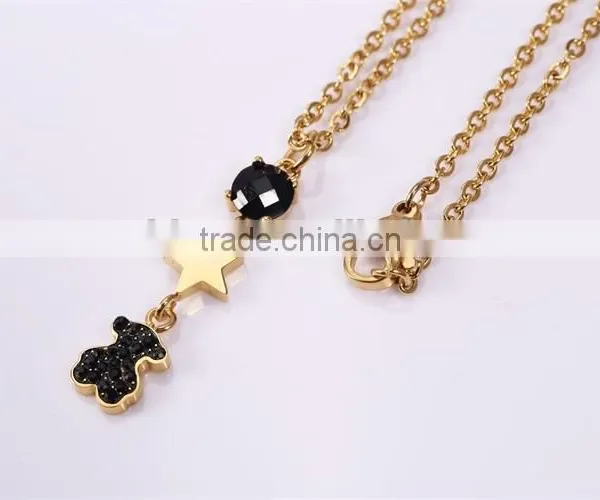 New Modern Model Delicate Design Black Bear Crystal Gold Chain Necklace for Christmas Gift photo-4
