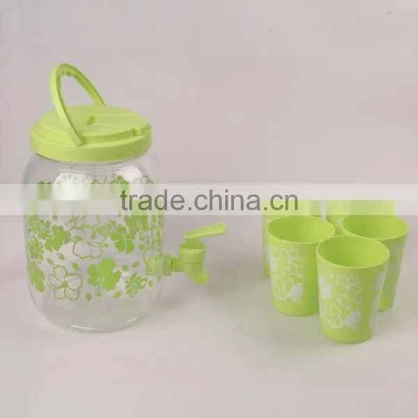 Wholesale Hot Sell Plastic Green Juice Dispenser Juice Jar Whit One Bibcocks With Five Cups for Store Beverage photo-2