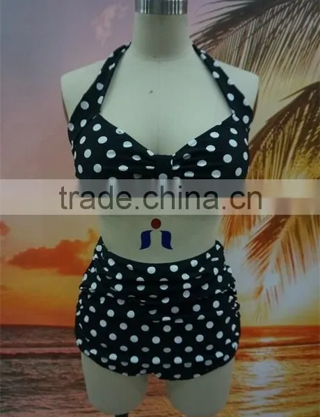 2016 Dot Print Halter High Waist Bikini For Mature Women photo-3