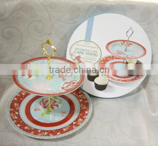 Wedding Fancy Decor Ceramic Double Layer Porcelain 3 Tier Cake Stand photo-6