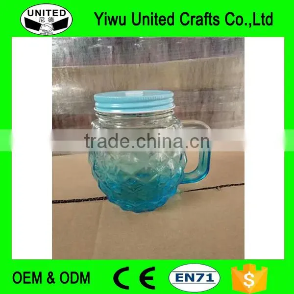 Hight Quality Glass Mason Jar With Handle and Hinged Lids,glass Mason Jars With Lids and Straw Glass Bottle photo-2