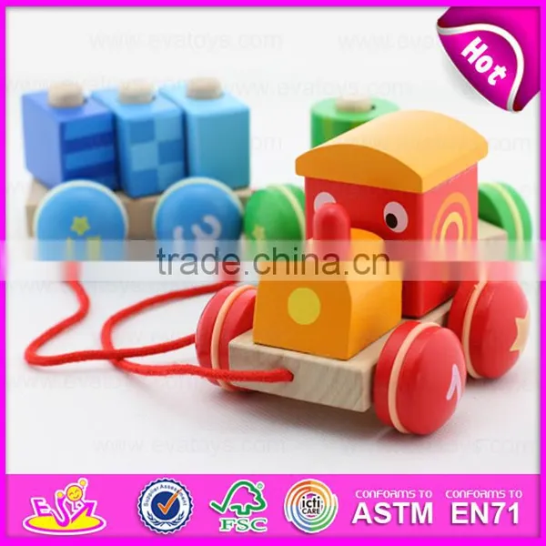 Colorful Wooden Pull Shape Block Train Toy for Kids,EN71 Top Sale Pull Line Toy Vehicle Wooden Toy Train OEM W05C025 photo-5