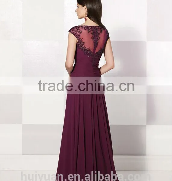 Most Fashion Chiffon Cap Sleeve Scoop Neck Full Length Beach Dress photo-3