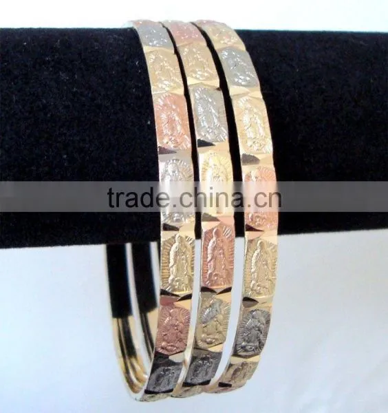 7 Bangle Set VIRGIN MARY Design Semanario 3 Tone Gold Plated BRACELET BANGLES photo-2