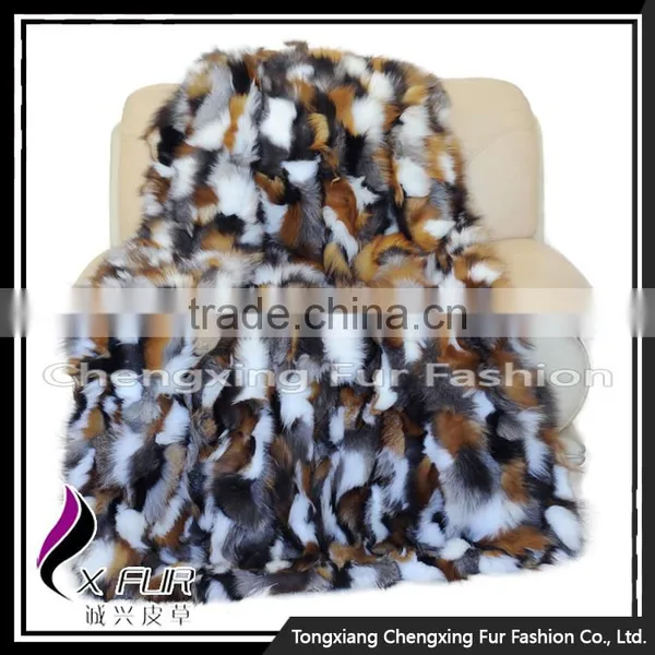 CX-D-38 Luxury Patchwork Winter Fashion Genuine Fox Fur Throw Blanket photo-4