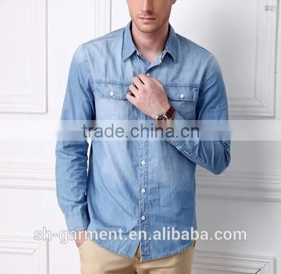Mens Blue Denimshirt With Chest Pocket N01 photo-3