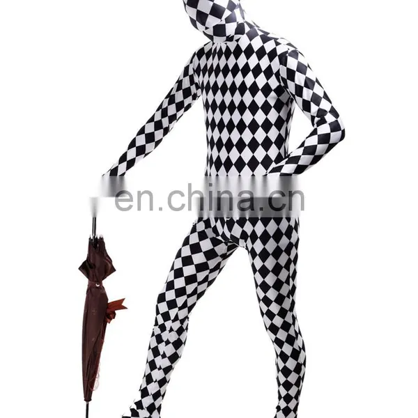 Full Body Lycra Spandex Zentai Costume Black White Check Catsuit Grid Size S M L XXL photo-3