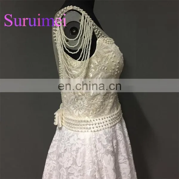 2017 Free Shipping Short Prom Dresses With Pearls Scalloped Neck Formal Evening Gowns Robe de Soiree photo-3