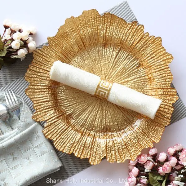 Elegant Gold Dinner Charger Plates Factory Wholesale 13inch Glass Plates for Decoration or Wedding photo-3