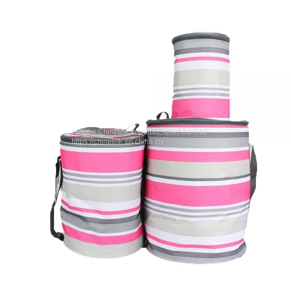 Customized Insulated Portable Customized Color Round Picnic Basket Cooler Stripes Tote Bag