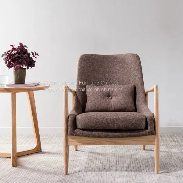 Modern Ash Wood Fabric Cushion Arm Living Room Lounge Chair photo-4