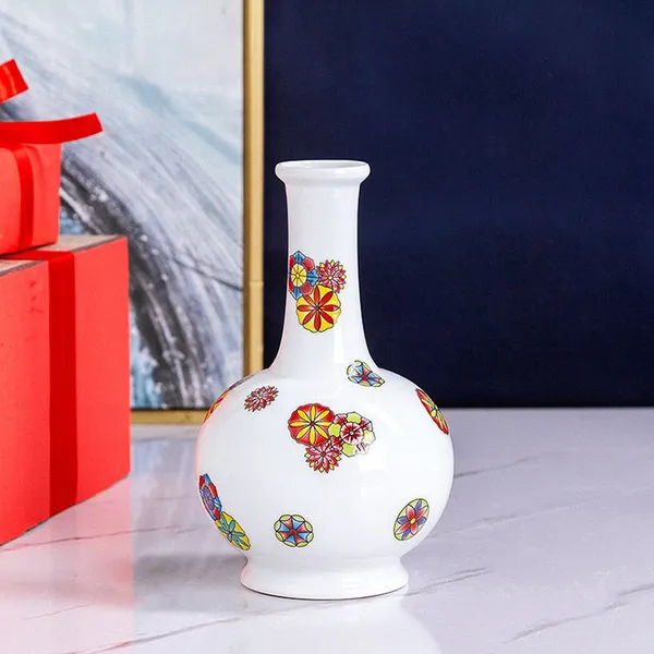 Applique Chinese Jingdezhen Small White Conjoined Ceramic Vase For Hallway Decor photo-2