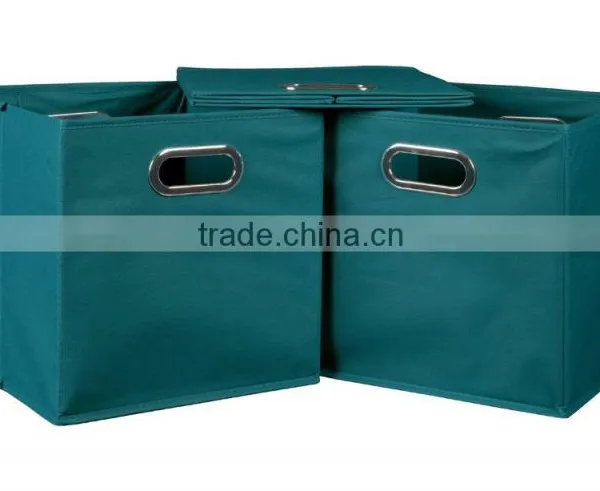 Non-woven Foldable Fabric Storage Bins Box Set of 3 With 2 Metal Handles photo-2