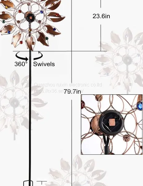 Solar Wind Spinner Multi-Color LED Lighting with Kinetic Wind Aculptures