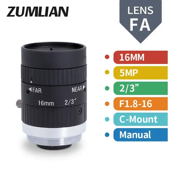 5MP 16mm 25mm 35mm 50mm Manual FA Prime Lens C-mount F1.8-16 1/1.8