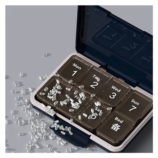 High Quality Portable 7-Day Weekly Pill Organizer 14 Compartments Plastic Pill Box Travel Friendly photo-4
