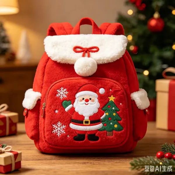 Christmas, Christmas Plush Backpack, Santa Claus, Plush, Retro Christmas, Holiday Limited Edition, Gift , Winter Limited Edition-Customizable photo-3