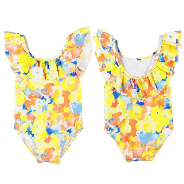 Summer Little Girl Thong One Piece Swimsuit Girls Floral Swimwear Baby Ruffle Swimming Bikini for Beach