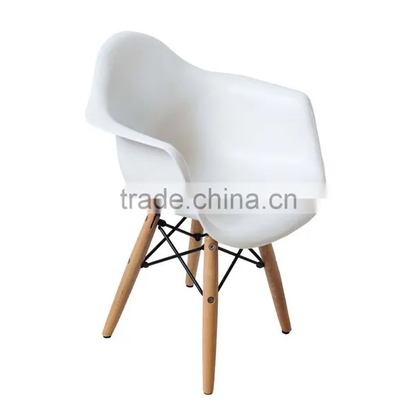 Retro Modern Colorful Metal Natural Wood Dowel Leg Base Plastic Molded Armchair French Kid Dining Chair photo-3