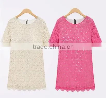 Ladies' Fashion Lace Summer Dress With Flowers Patten photo-3