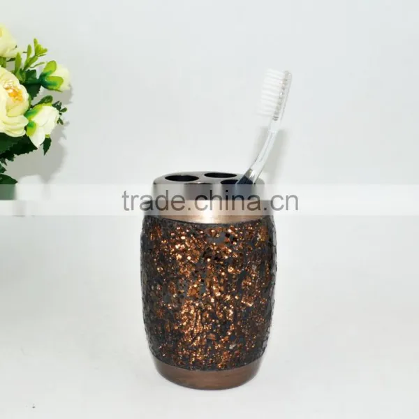 Golden Brown Painting With Shining Glass Polyresin Bathroom Accessories Set photo-5