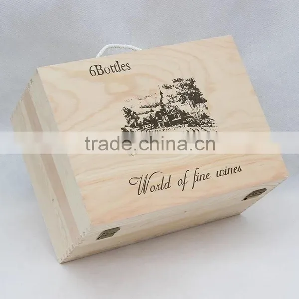 New Arrive Pine Wood Wine Box Wooden Wine Box 4 Bottles Accept Custom photo-4