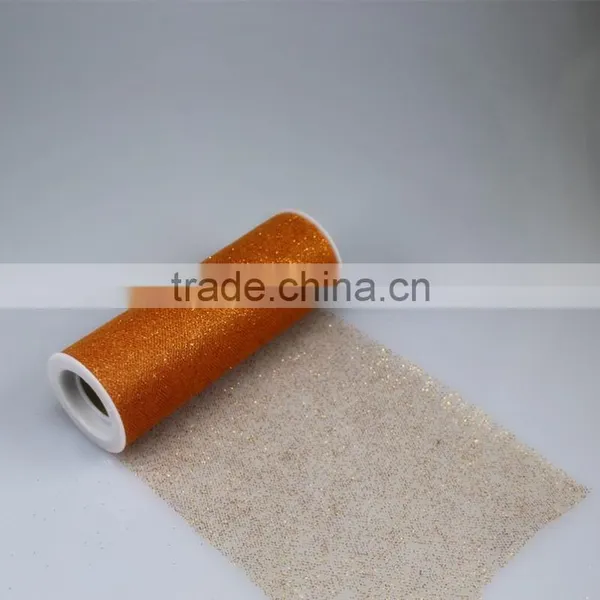 15cm * 10 yards Gold color glitter Tulle Roll spool for Wedding Chair Bows Sash Table Runner