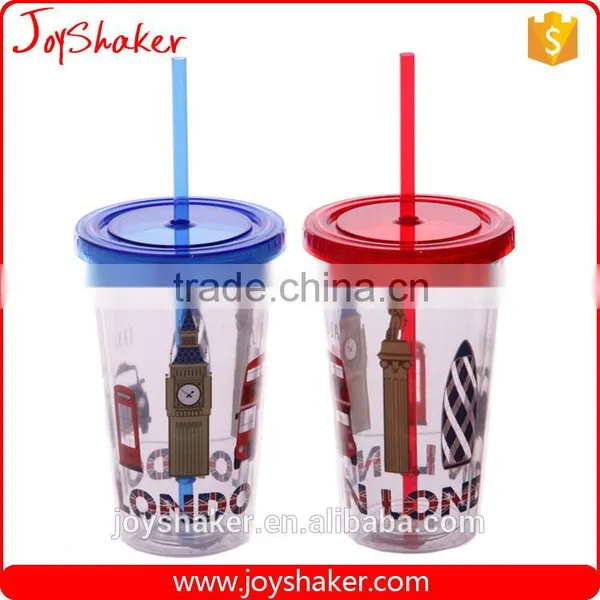 Food Grade Double Wall BPA Free Paper Insert Water Cup, AS Plastic Drink Water Cup With Straw photo-4