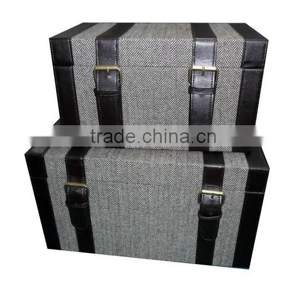 S/2 Decorative Faux Leather Storage Trunk Organier, Wooden Trunk photo-3
