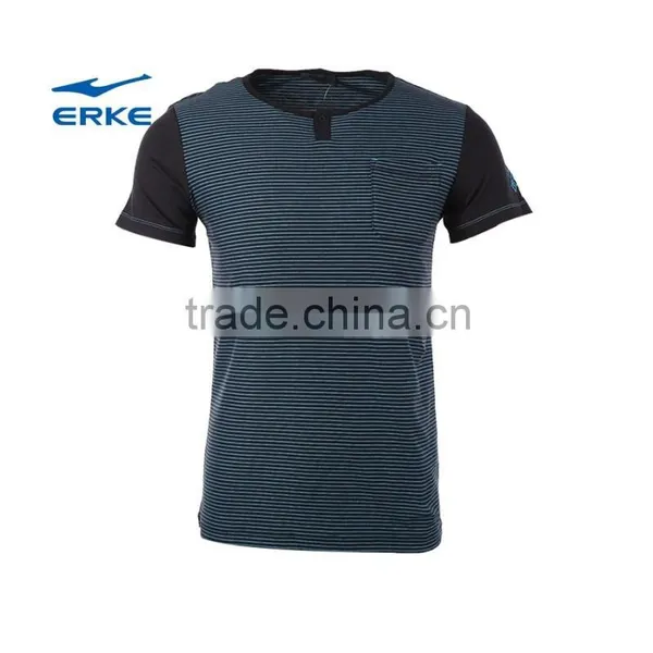 ERKE Mens Summer Casual Slim Stripe Round Neck Plain Cotton Short Sleeve t Shirt for Wholesale/OEM photo-4