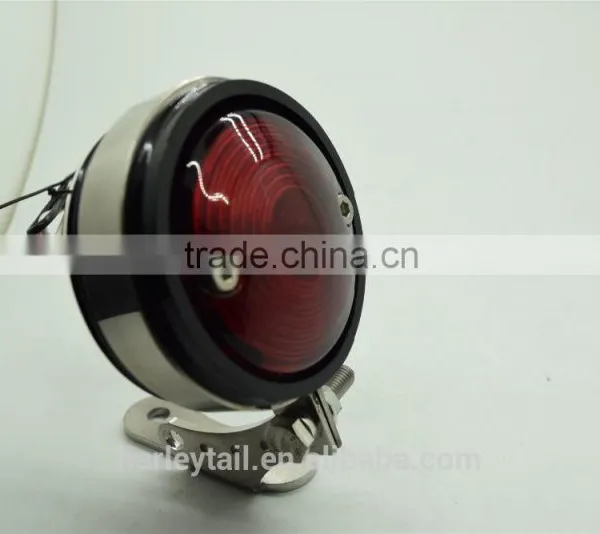 Black Round Red LED Tail Light Lamp for Harley Motorcycle Bobber Chopper 12V photo-2