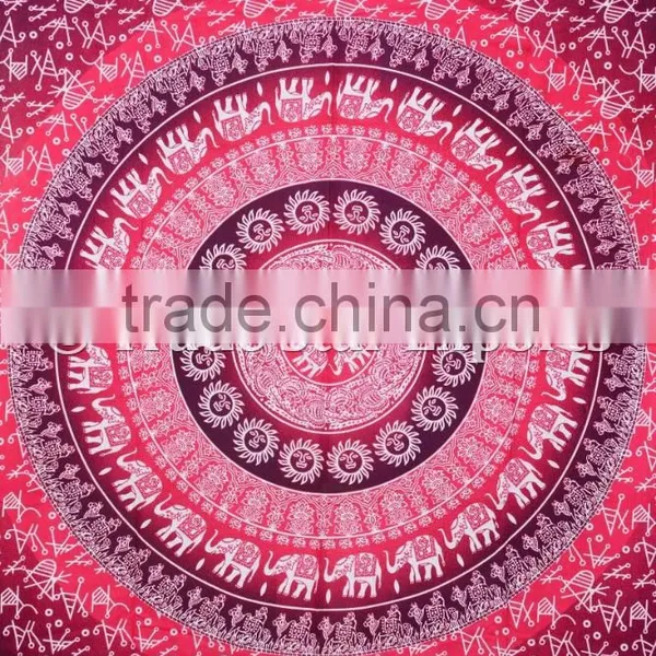 Indian Ombre Gypsy Elephant Hippie Mandala Wall Art Queen Cotton Boho Wall Hanging Home Decorative Ethnic Tapestry photo-5