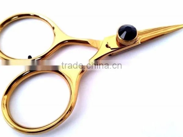 Golden Color Plasma Coated Fly Tying Razor Scissors 5" With Gem Stone Knob