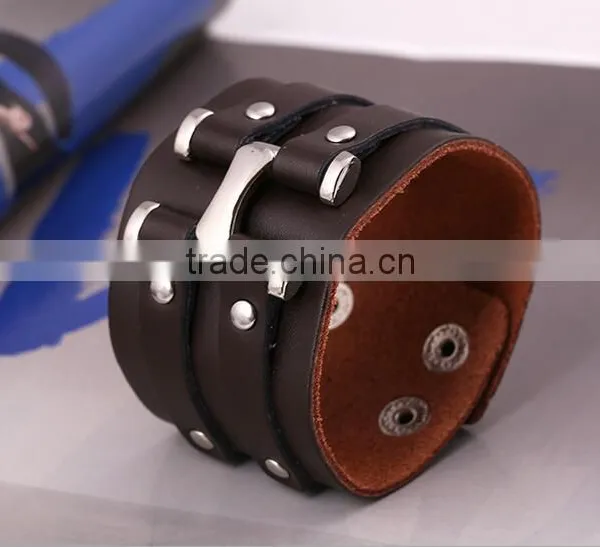 Stainless Steel Leather Wrap Bracelet With Good Quality and Low Price photo-5