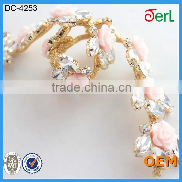 Newest Pink Roses Decorative Rhinestone Chain Trim photo-5